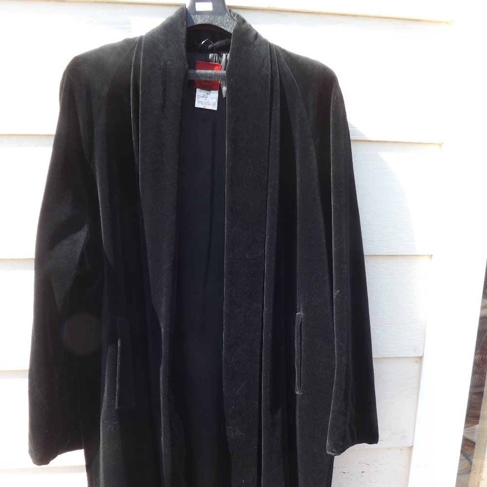 Vintage JS Collection Full Length Women's Black Velvet Faux Fur Accents Coat